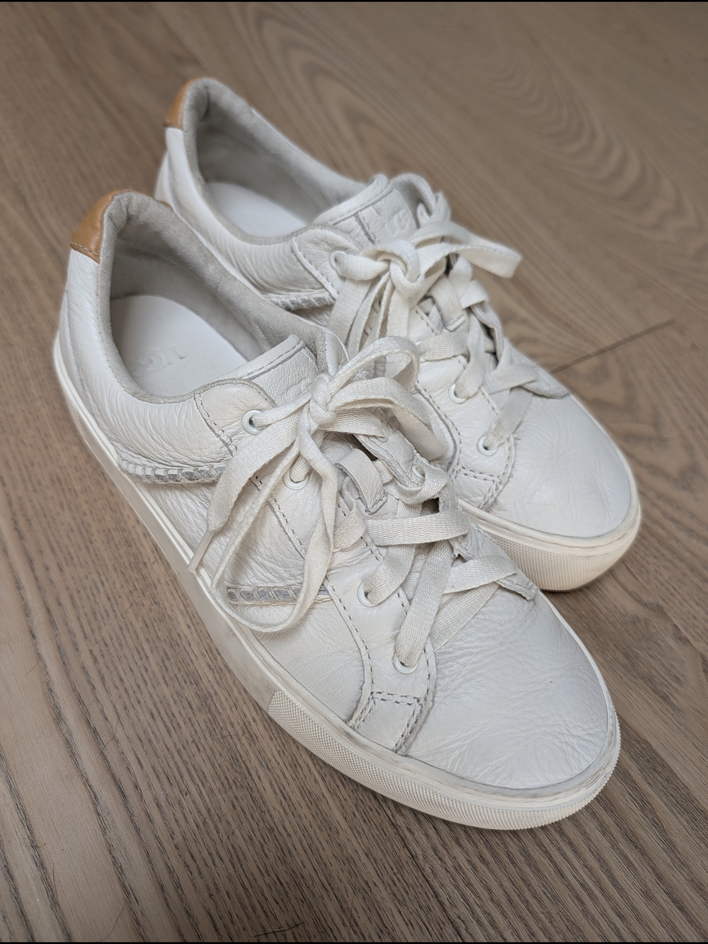 UGG Dinale White Leather Lace-Up Sneakers Women's Size 8 US